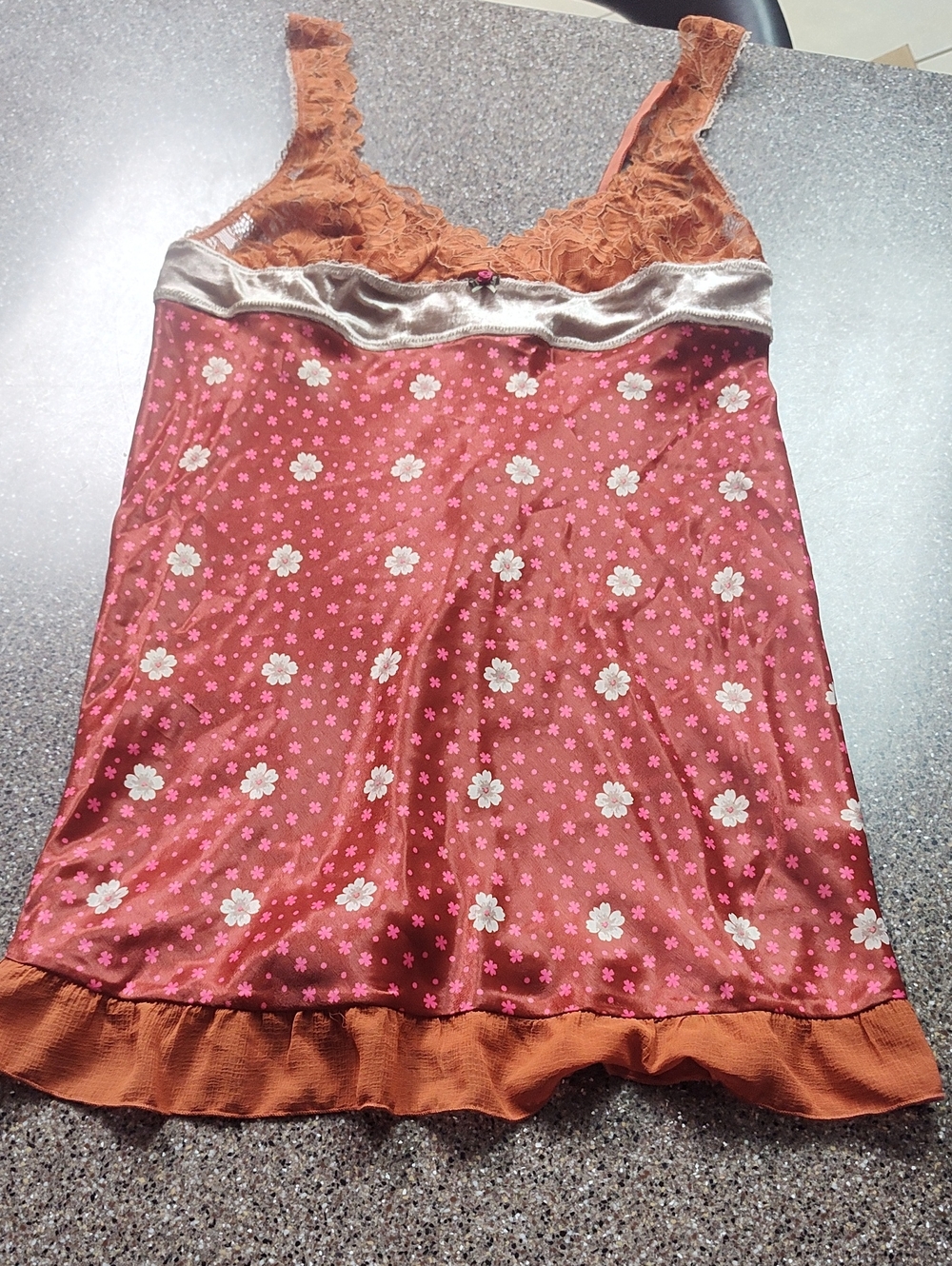 Free People Rust Lace & Pink Floral Satin Slip